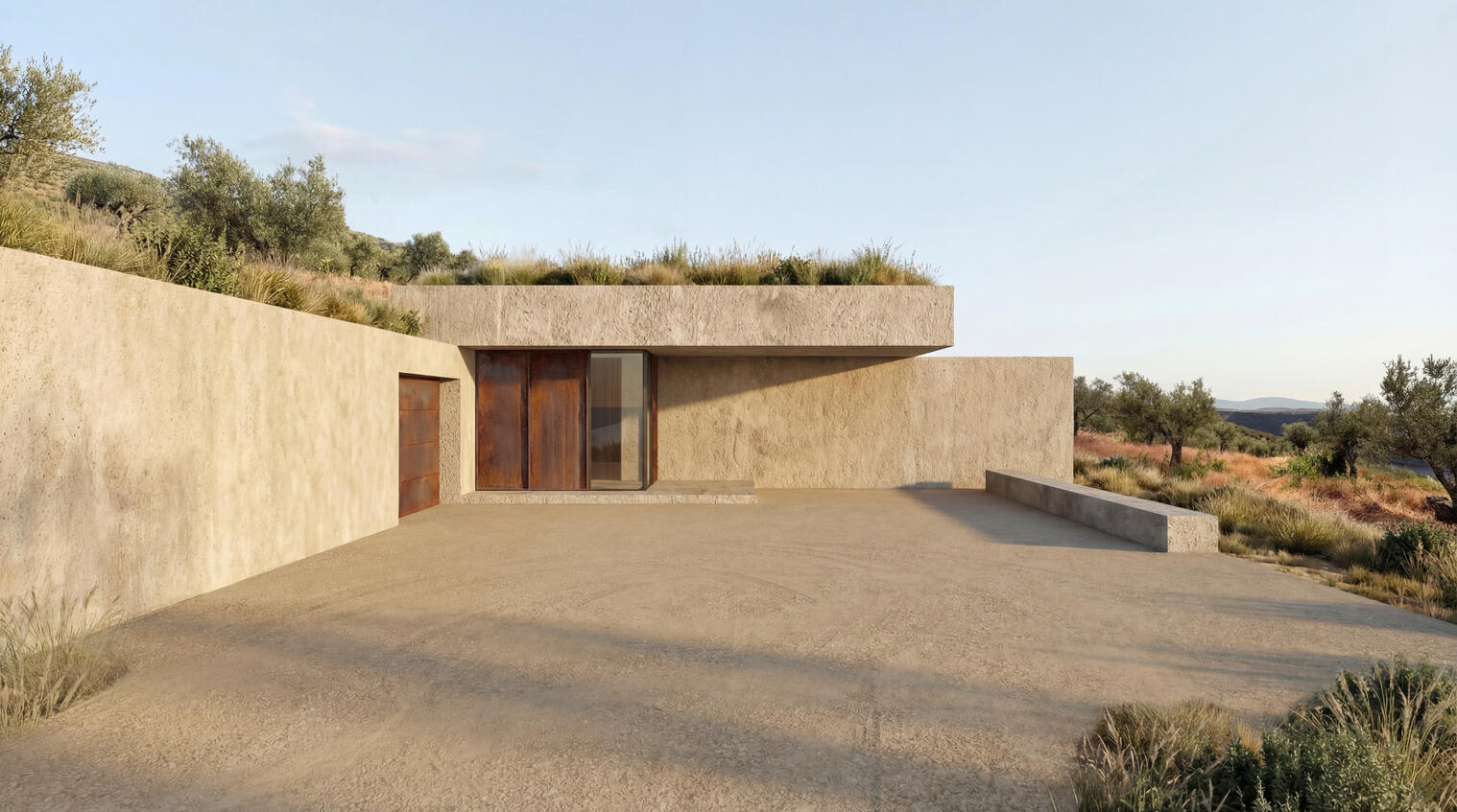 Mazouco House Exterior perspective over the entrance of the house.